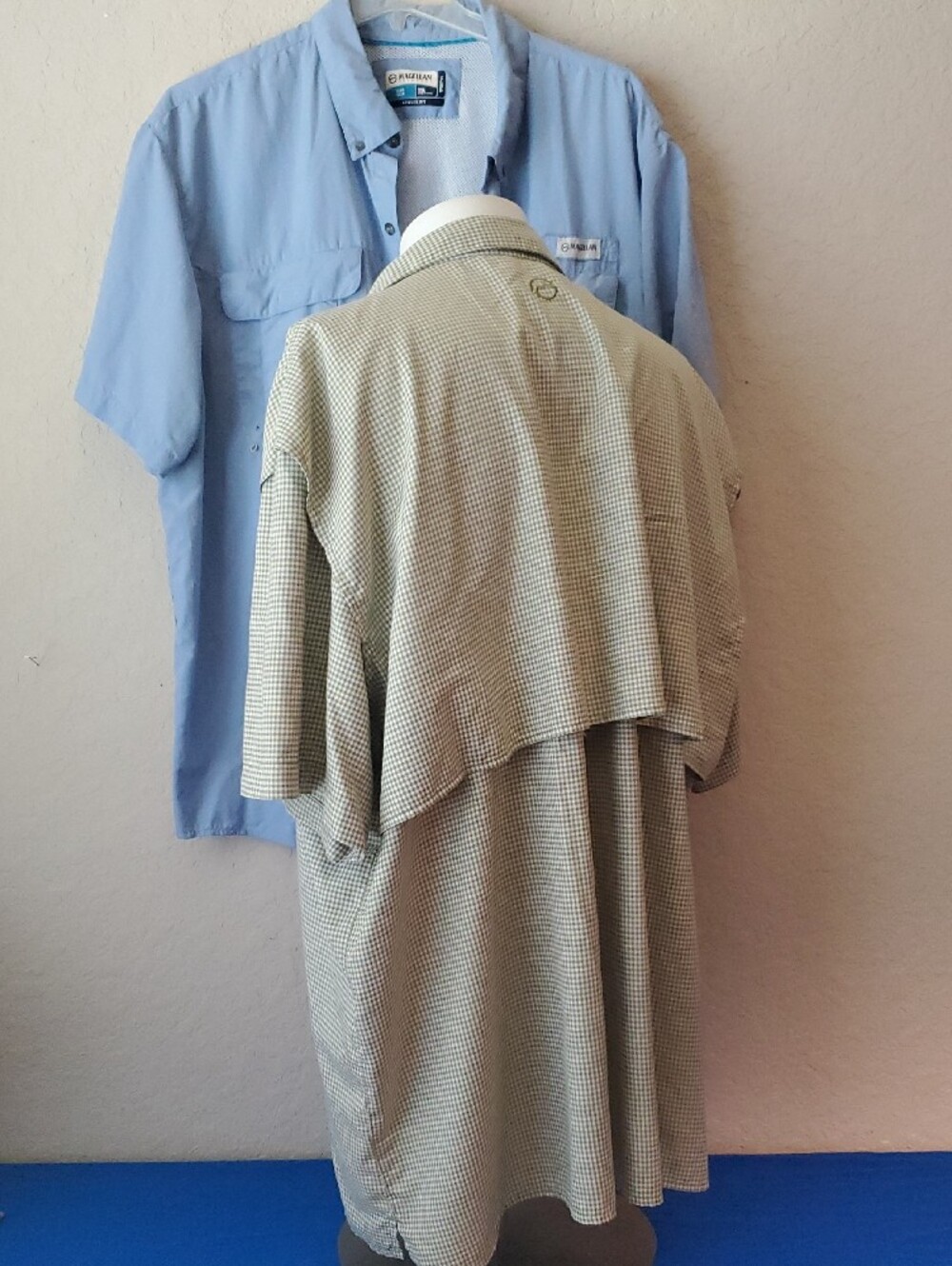 Lot of 2 Magellan Outdoors Fishing Shirts 3XL Light Blue Gingham Plaid Fish Gear - Picture 2 of 10